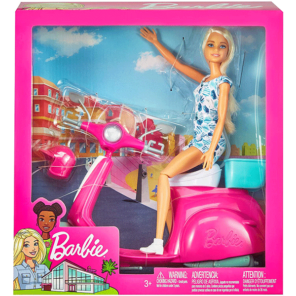 barbie blonde doll with scooter