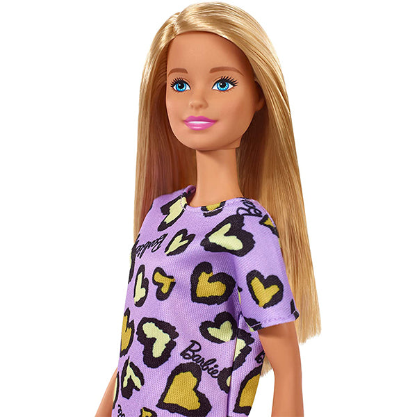 barbie doll blonde chic fashionista wearing purple dress