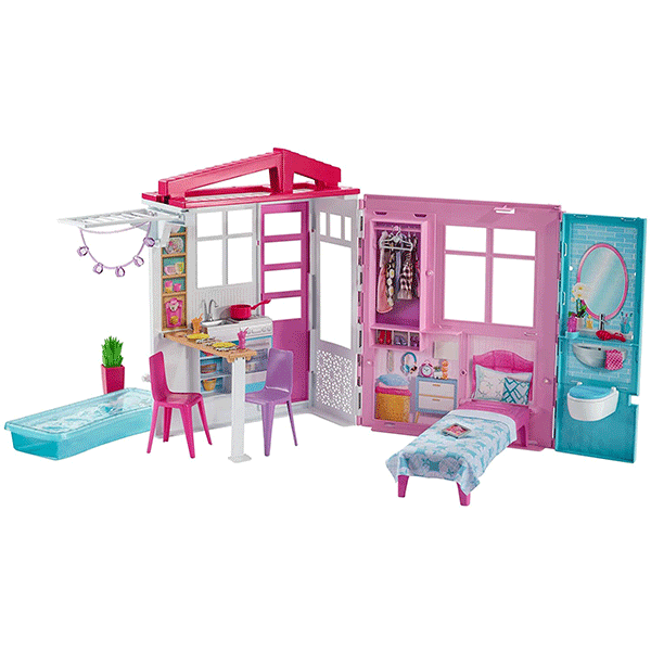 barbie dollhouse portable 1 story playset with pool