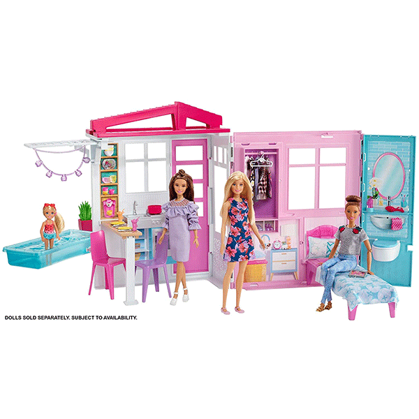 barbie dollhouse portable 1 story playset with pool