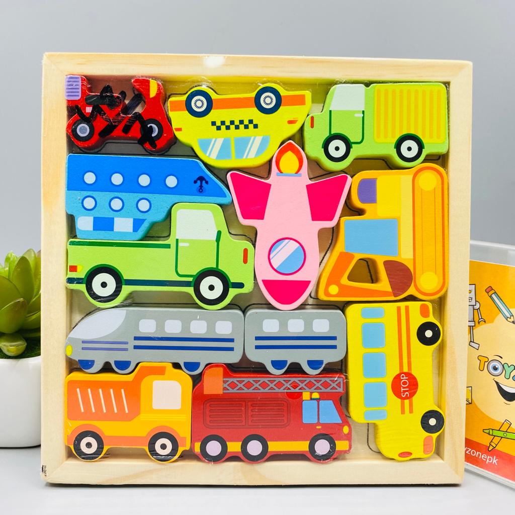 Cartoon Animal Car Wooden Peg Puzzles Board Educational Toy