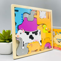 Thumbnail for Cartoon Animal Car Wooden Peg Puzzles Board Educational Toy