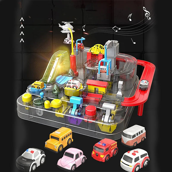 childrens car track car adventure with a helicopter