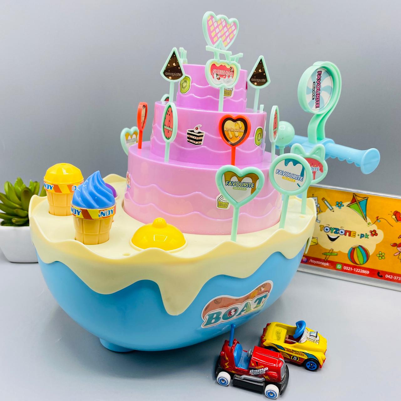 funny cake boat with light and sound