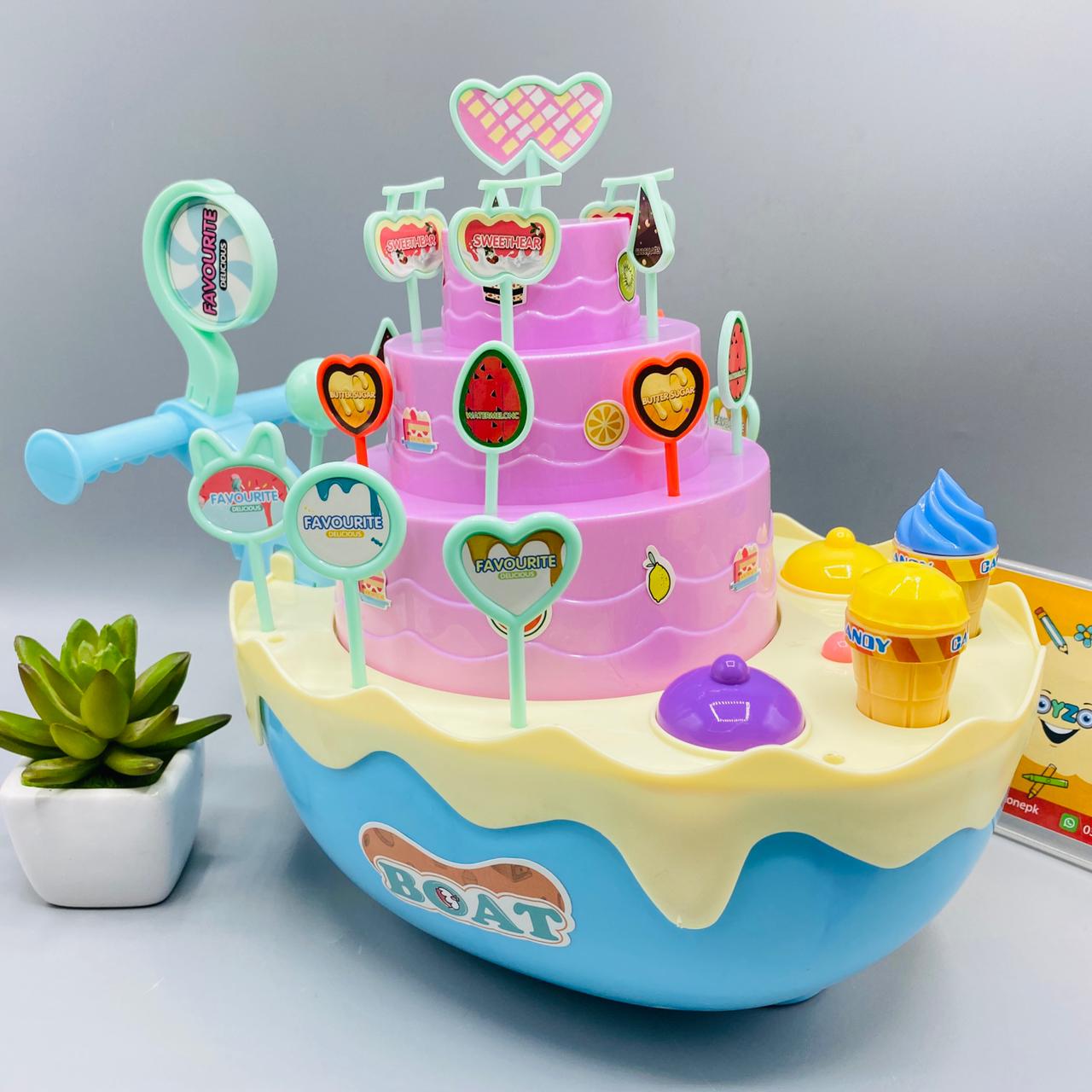 funny cake boat with light and sound