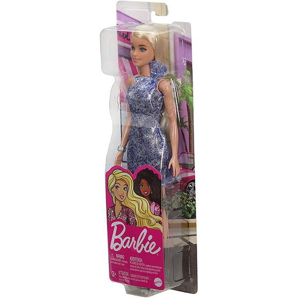 glitz barbie doll blonde hair with blue dress silver platform shoes