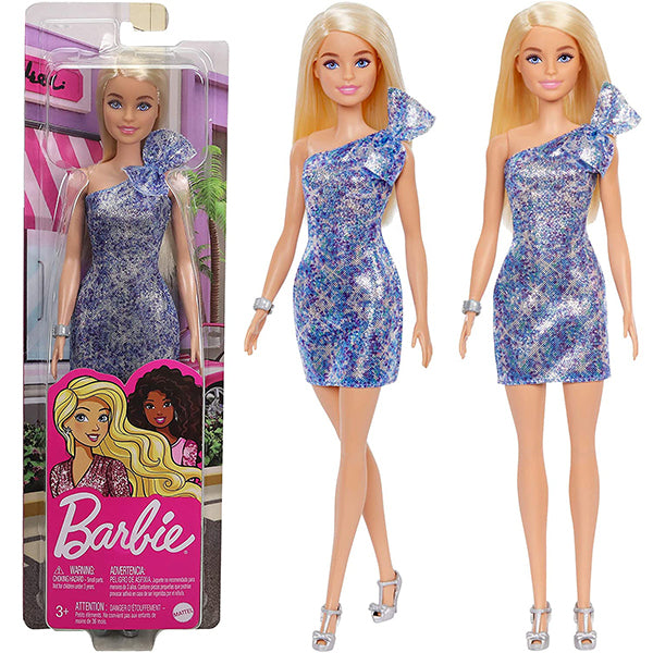 glitz barbie doll blonde hair with blue dress silver platform shoes