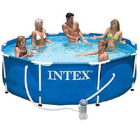 Thumbnail for intex 10ft x 30in round metal frame pool with filter pump