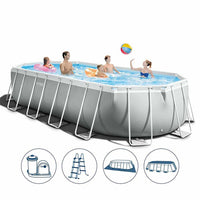 Thumbnail for intex prism frame oval pool set with pool cover ground cloth ladder water filter pump 20ft x 10ft x 48