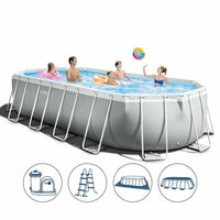 Intex Prism Frame Oval Pool Set With Pool Cover , Ground Cloth , Ladder & Water Filter Pump 20ft X 10ft X 48"