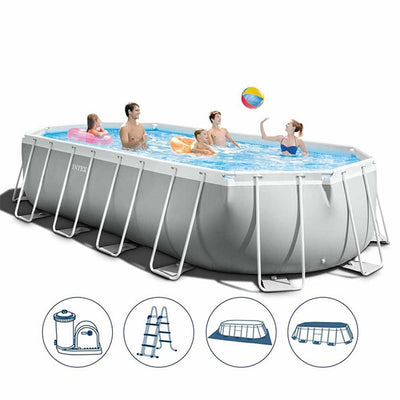 Intex Prism Frame Oval Pool Set With Pool Cover , Ground Cloth , Ladder & Water Filter Pump 20ft X 10ft X 48"