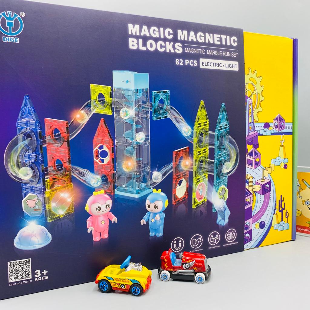 82 pieces 3d magnetic building blocks with electric light