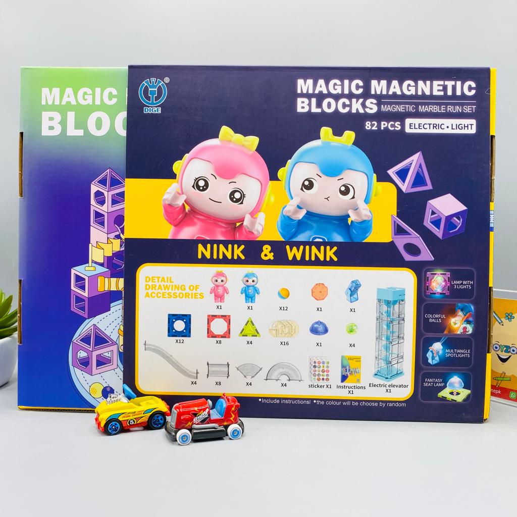 82 pieces 3d magnetic building blocks with electric light
