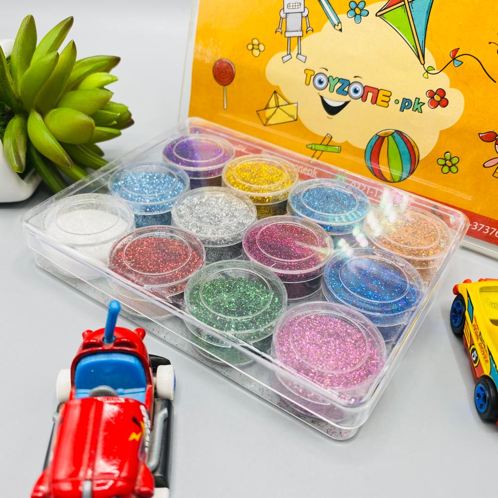pack of 12 glitter powder set small