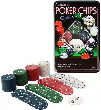 professional poker chips set with 100 chips with dealer button