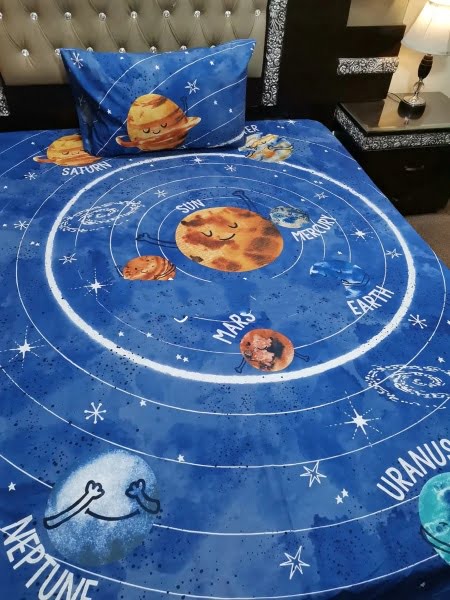 Blue Color Space Bedsheet For Kids