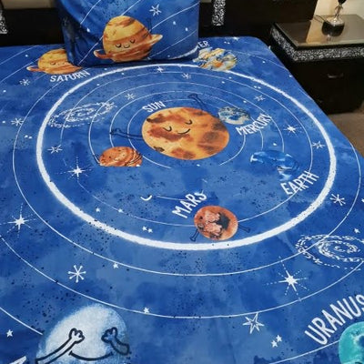Blue Color Space Bedsheet For Kids