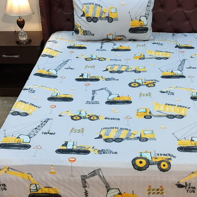 Crane and Tractor Kids Bed sheet