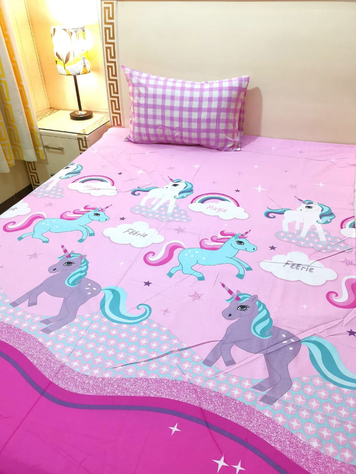 Cute Unicorn Printed Bedsheet For Kids
