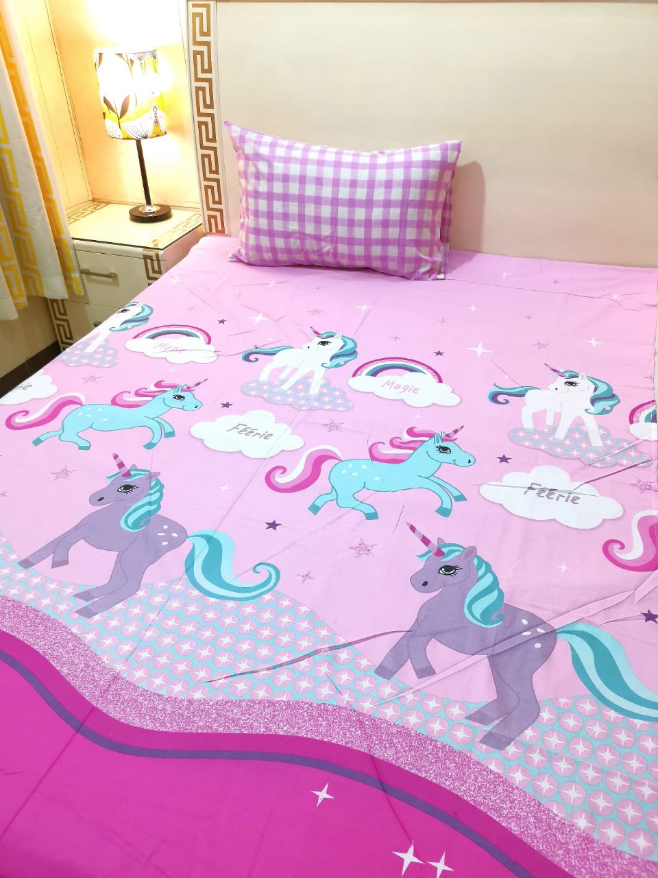 Cute Unicorn Printed Bedsheet For Kids