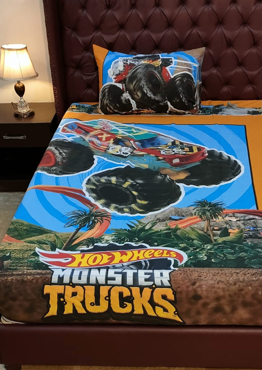 Monster Trucks Bedsheet For Kids