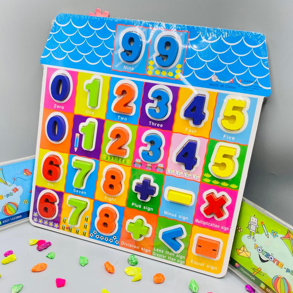 wooden learning board with alphabet numeric and characters