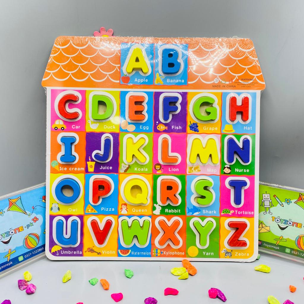 wooden learning board with alphabet numeric and characters